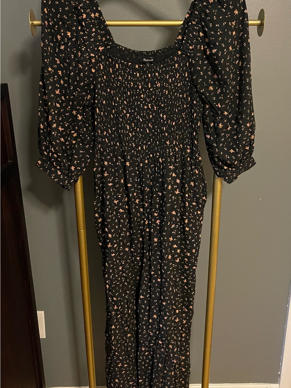 Madewell Black Floral Smocked Jumpsuit